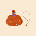 Cute Handmade Cowhide Leather Halloween Pumpkin Keychain Accessory