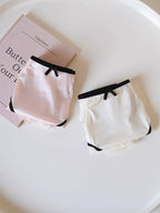 French-Inspired Contrasting Lace Panties with Bow and Pure Cotton Crotch