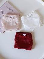 Luxury Satin Lace-Trimmed Low-Waist Briefs with Mesh and Cotton Crotch