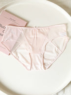 French-Inspired Luxury Satin Mesh Panties with Bow and Lace Trim