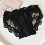 French-Inspired Vintage Lace Panties with Low Waist and Bow Trim