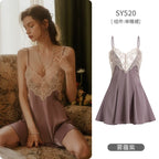 Women's Spaghetti Strap Slit Nightgown with Backless Design
