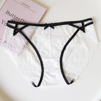 French-Inspired Low-Waist Mesh Panties with Bow and Lace Trim