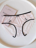 French-Inspired Contrasting Lace Panties with Bow and Pure Cotton Crotch