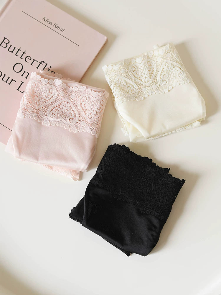 French-Inspired Satin Panties with Sweet Heart and Lace Trim