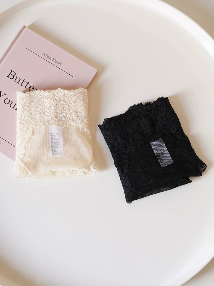 French-Inspired Vintage Mesh Panties with Lace Trim and Cotton Crotch