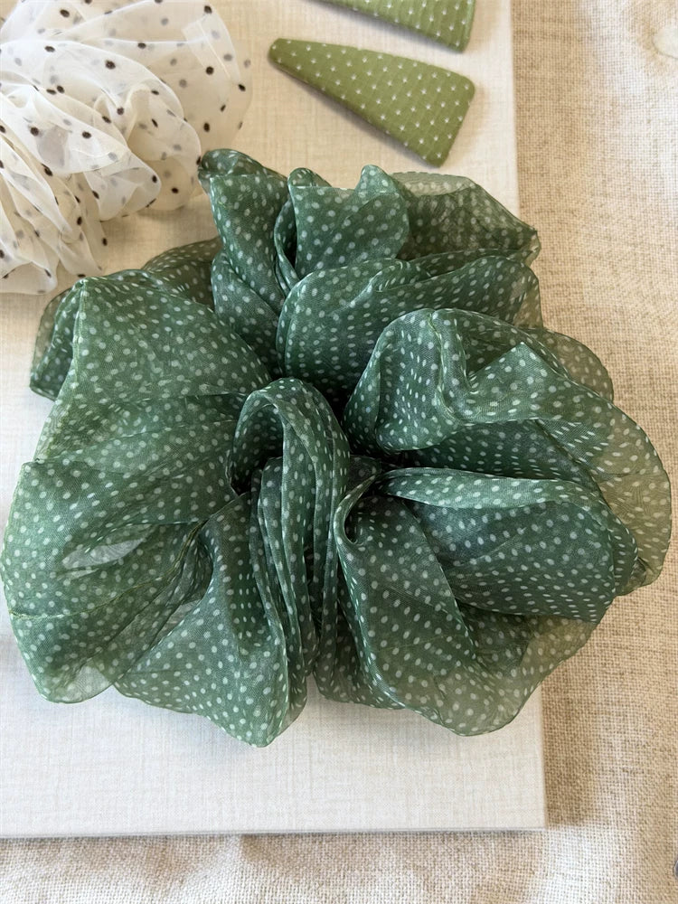 Cute Fluffy Polka Dot Organza Scrunchie Hair Accessory