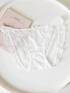 French-Inspired Low-Waist Mesh Satin Panties with Ruffle Lace Trim