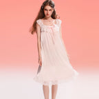 French-Inspired Vintage Camisole Nightgown with Lace Trim and Alluring Slit