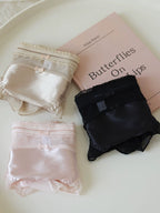 French-Inspired Vintage Bow-Knot Satin Panties with Mesh and Lace Trim