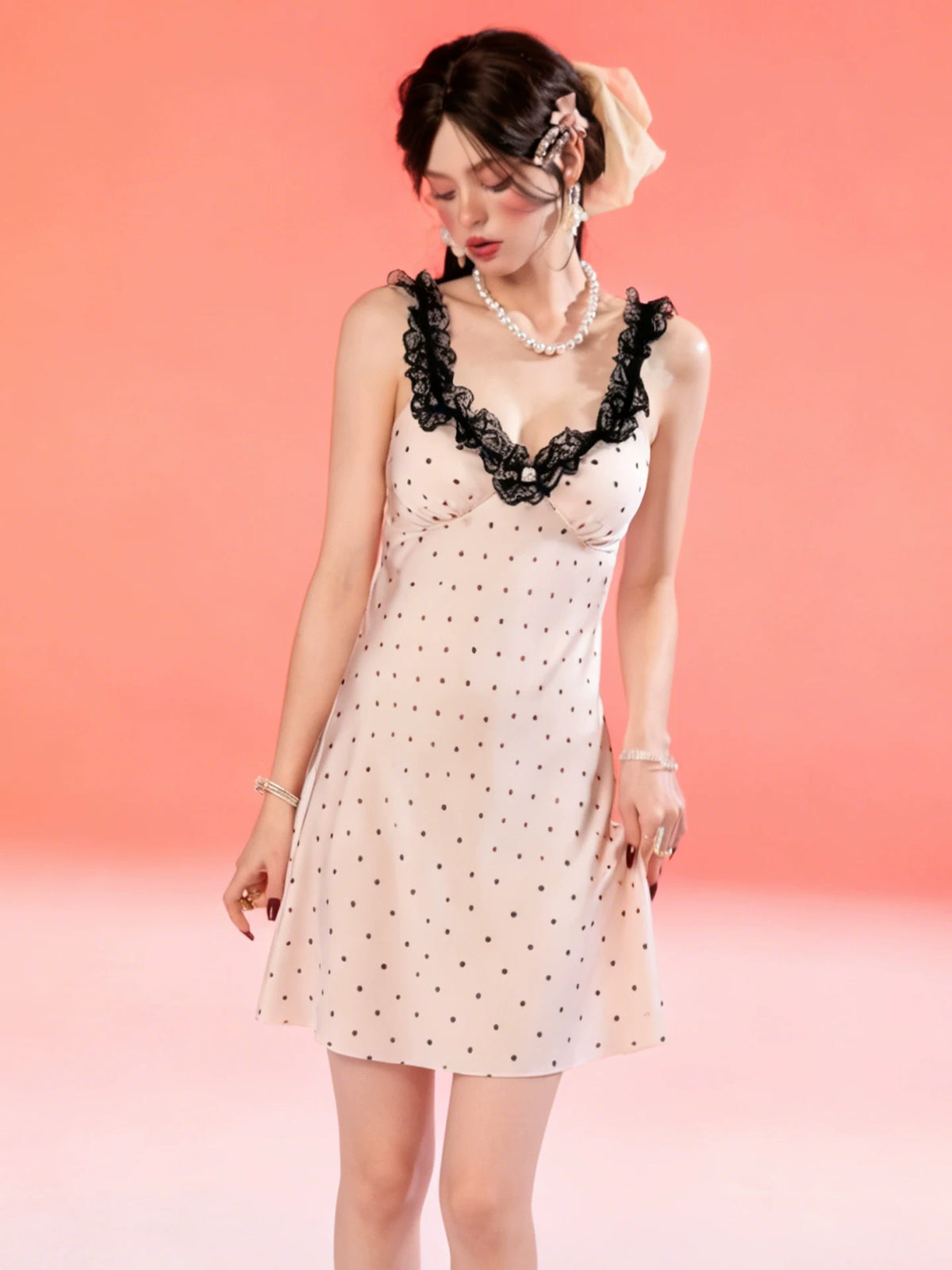 French-Inspired Vintage Camisole Nightdress with Lace Trim