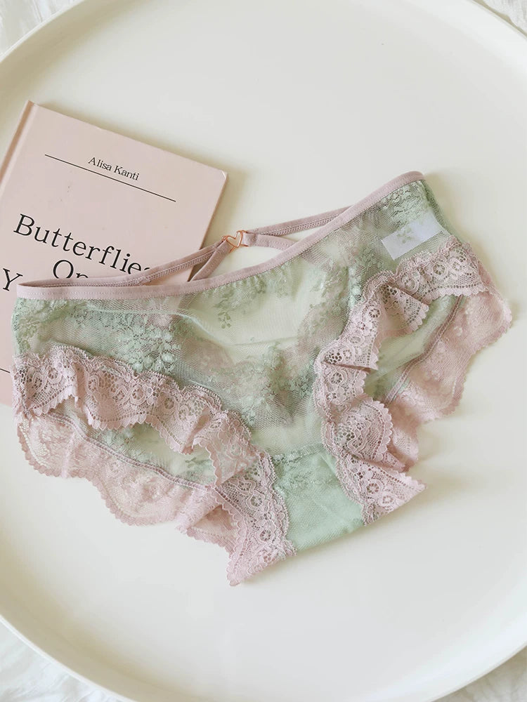 French-Inspired Heart-Shaped Hollow-Out Lace Panties with Ultra-Thin Mesh