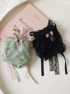 French-Inspired Low-Waist Sheer Mesh Panties with Ribbon Bow and Lace Trim