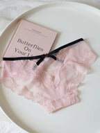French-Style Lace Panties with Heart Cutout and Mesh Trim