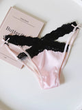Women's Cross-Cut Hollow Mesh Panties with Lace Trim