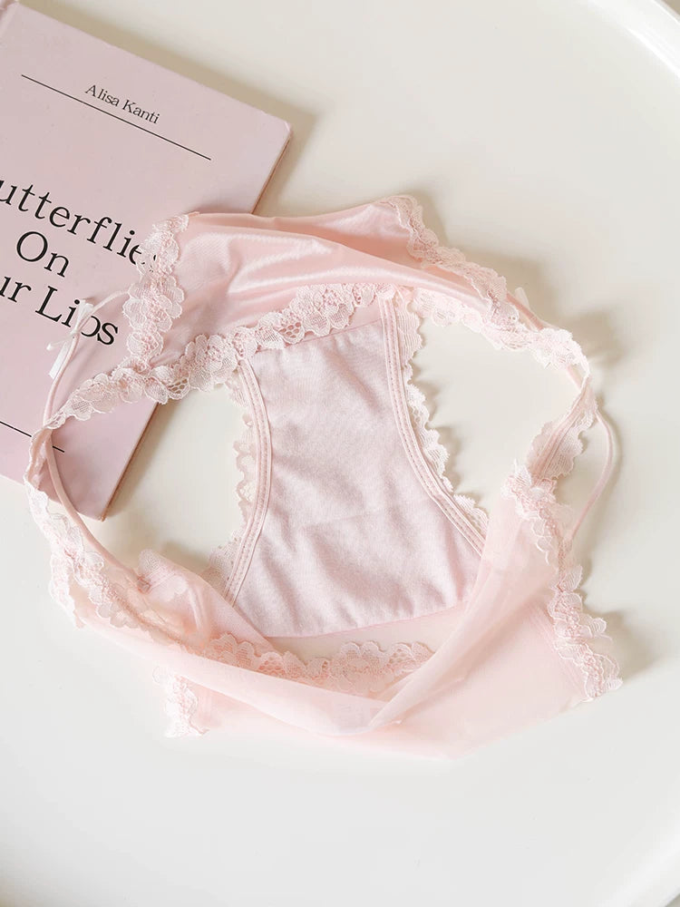 French-Inspired Vintage Satin Panties with Bow Leg Ring and Lace Trim