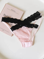 Women's Cross-Cut Hollow Mesh Panties with Lace Trim