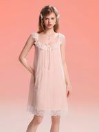 French-Inspired Vintage Camisole Nightgown with Lace Trim and Alluring Slit