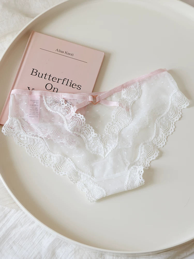 French-Style Lace Panties with Heart Cutout and Mesh Trim
