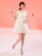 French-Inspired Vintage Mesh Nightdress with Doll Collar and Gauze Trim