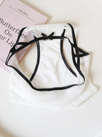 French-Inspired Low-Waist Mesh Panties with Bow and Lace Trim