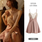 Women's Spaghetti Strap Slit Nightgown with Backless Design