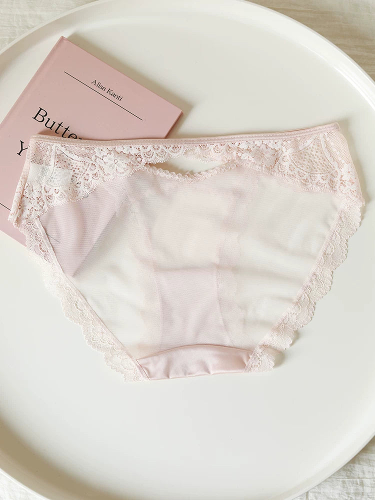 French-Inspired Vintage Mesh Panties with Bow and Lace Trim