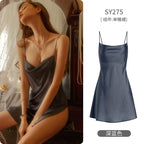 Women's Spaghetti Strap Slit Nightgown with Backless Design