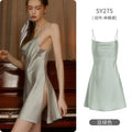 Women's Spaghetti Strap Slit Nightgown with Backless Design