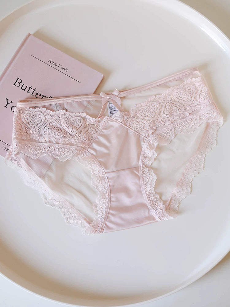 French-Inspired Vintage Panties with Bow Embroidery and Lace Trim