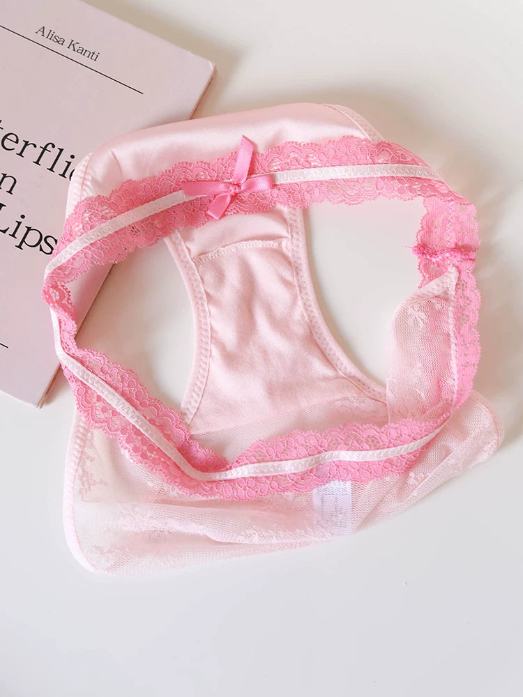 French-Inspired Vintage Panties with Bow and Lace Trim