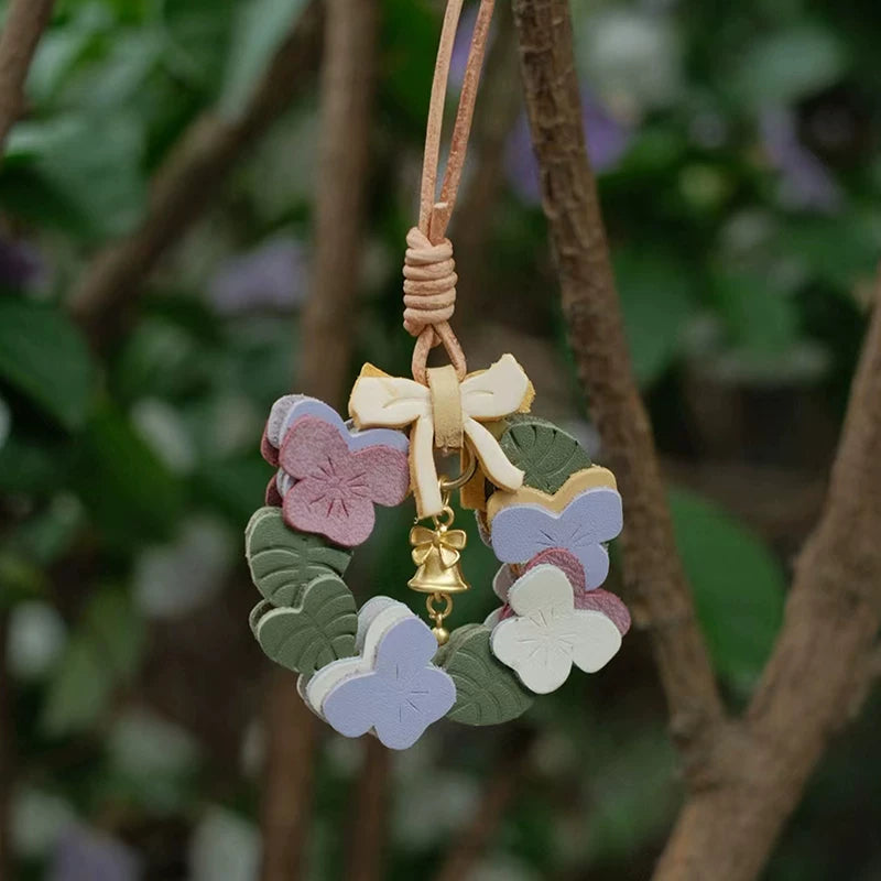 Cute Handmade Floral Wreath Bag Charm Car Pendant Accessory