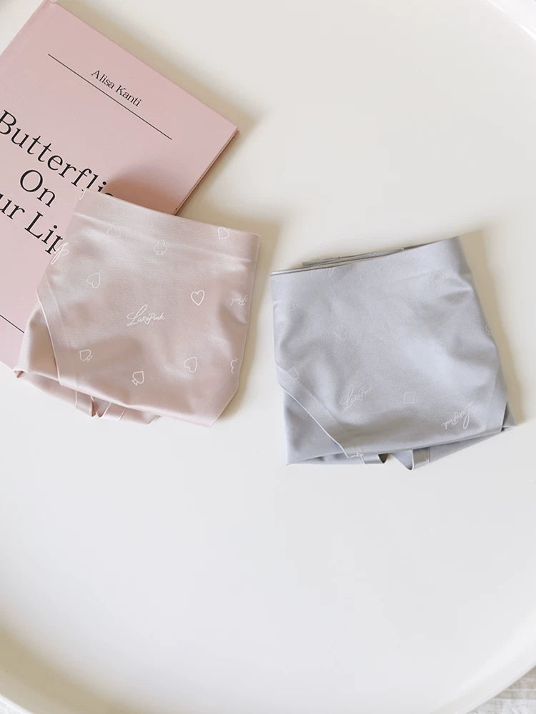 Floral Satin Ice Silk Seamless Briefs with Low-Rise Cut and Cotton Crotch