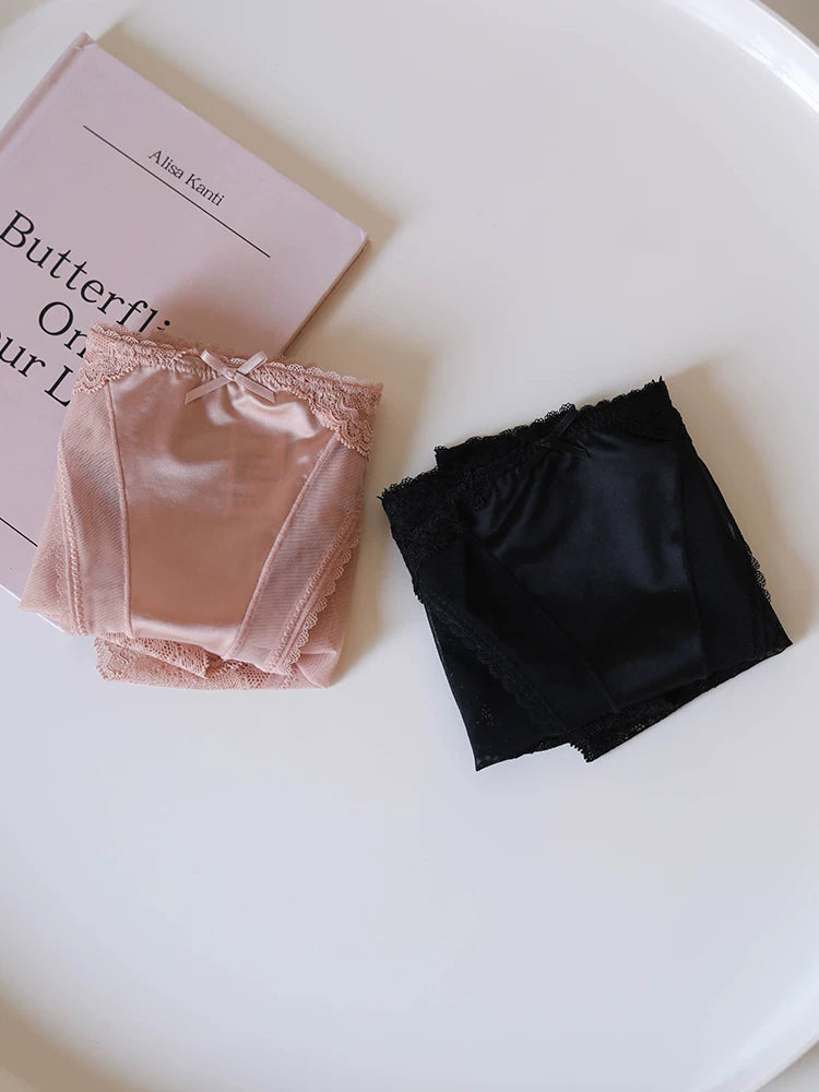 French-Inspired Satin Panties with Delicate Mesh and Lace Trim