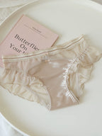 French-Inspired Vintage Bow-Knot Satin Panties with Mesh and Lace Trim