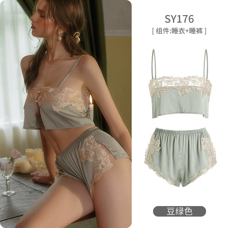 Women's Spaghetti Strap Slit Nightgown with Backless Design