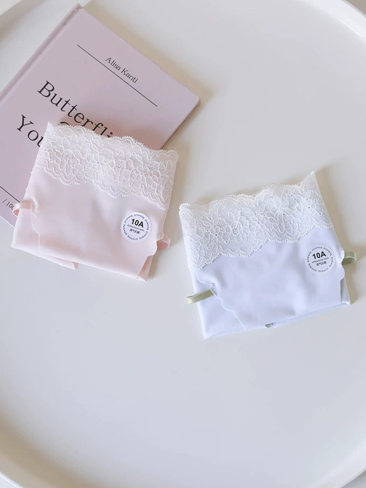 Seamless Ice Silk Panties with Bow and Lace Trim