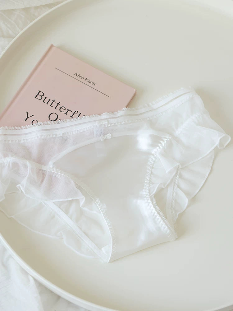 French-Inspired Vintage Bow-Knot Satin Panties with Mesh and Lace Trim