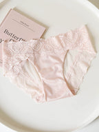 French-Inspired Satin Panties with Sweet Heart and Lace Trim