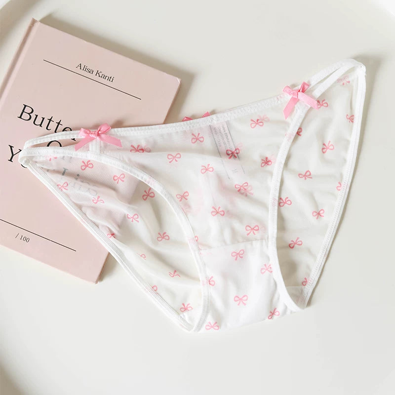 French-Inspired Vintage Panties with Bow Embroidery and Lace Trim