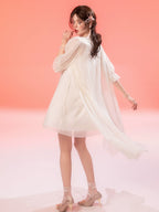 French-Inspired Vintage Mesh Nightgown with Doll Collar and Gauze Trim