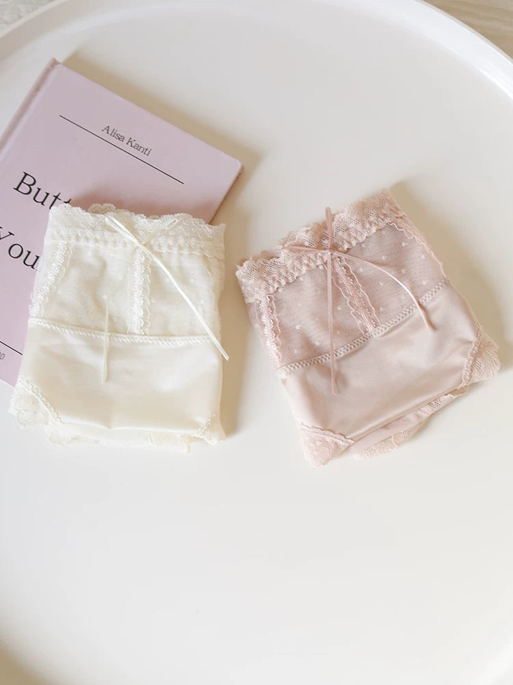 French-Inspired Luxury Silky Satin Panties with Bow and Lace Trim
