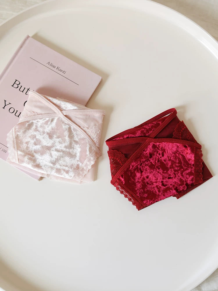 Velvet Mesh Lace Panties with Straps and Cotton Crotch
