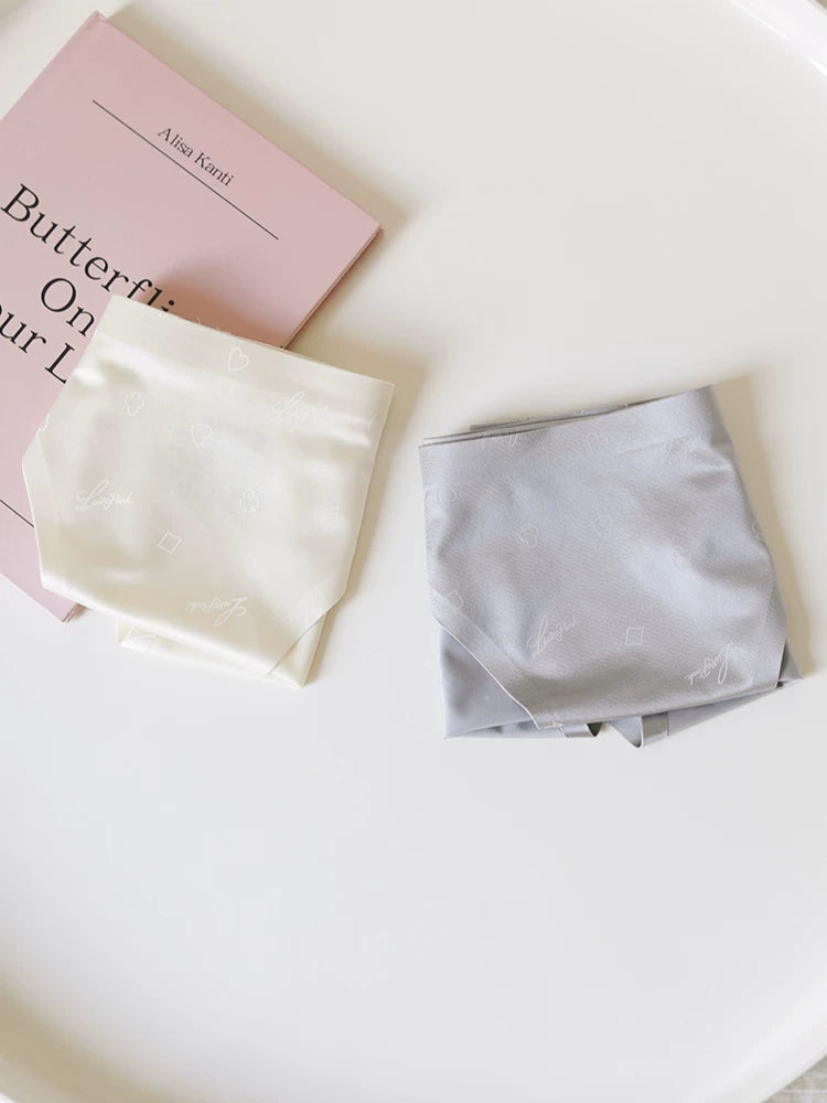Floral Satin Ice Silk Seamless Briefs with Low-Rise Cut and Cotton Crotch