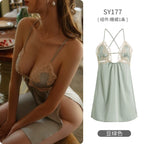 Women's Spaghetti Strap Slit Nightgown with Backless Design