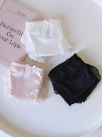 French-Inspired Low-Waist Mesh Satin Panties with Ruffle Lace Trim