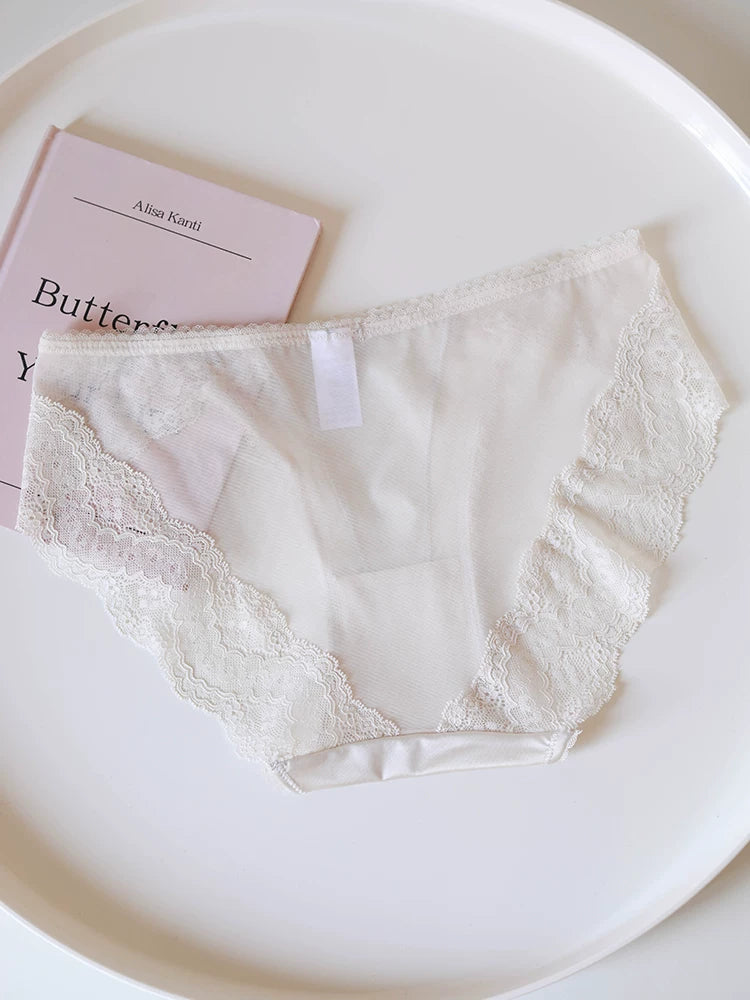 French-Inspired Satin Panties with Delicate Mesh and Lace Trim
