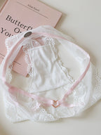 French-Style Lace Panties with Heart Cutout and Mesh Trim