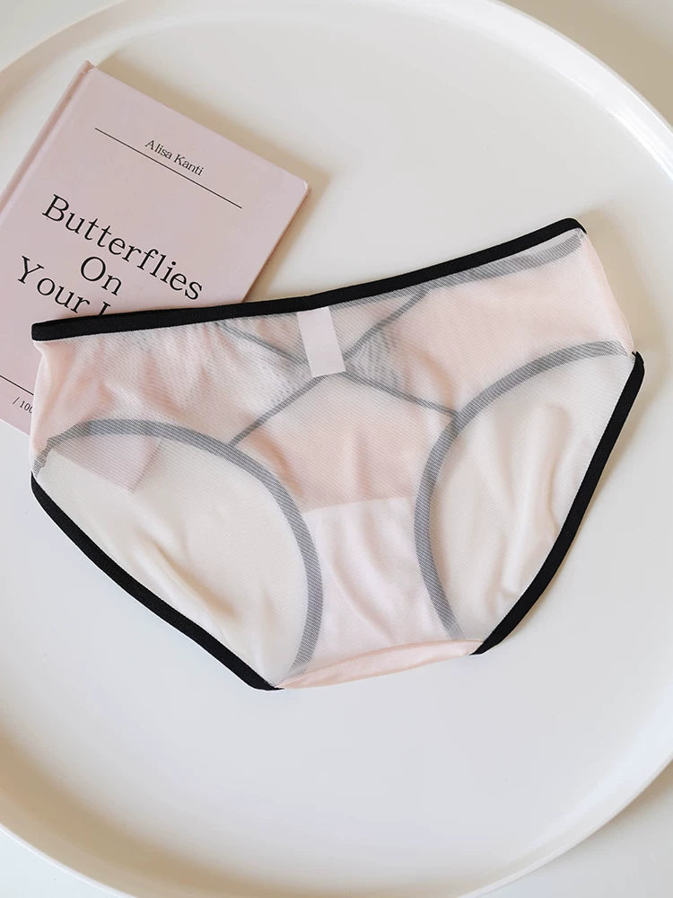 French-Inspired Vintage Mesh Panties with Bow and Lace Trim