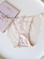 French-Inspired Vintage Mesh Panties with Bow Detail and Lace Trim